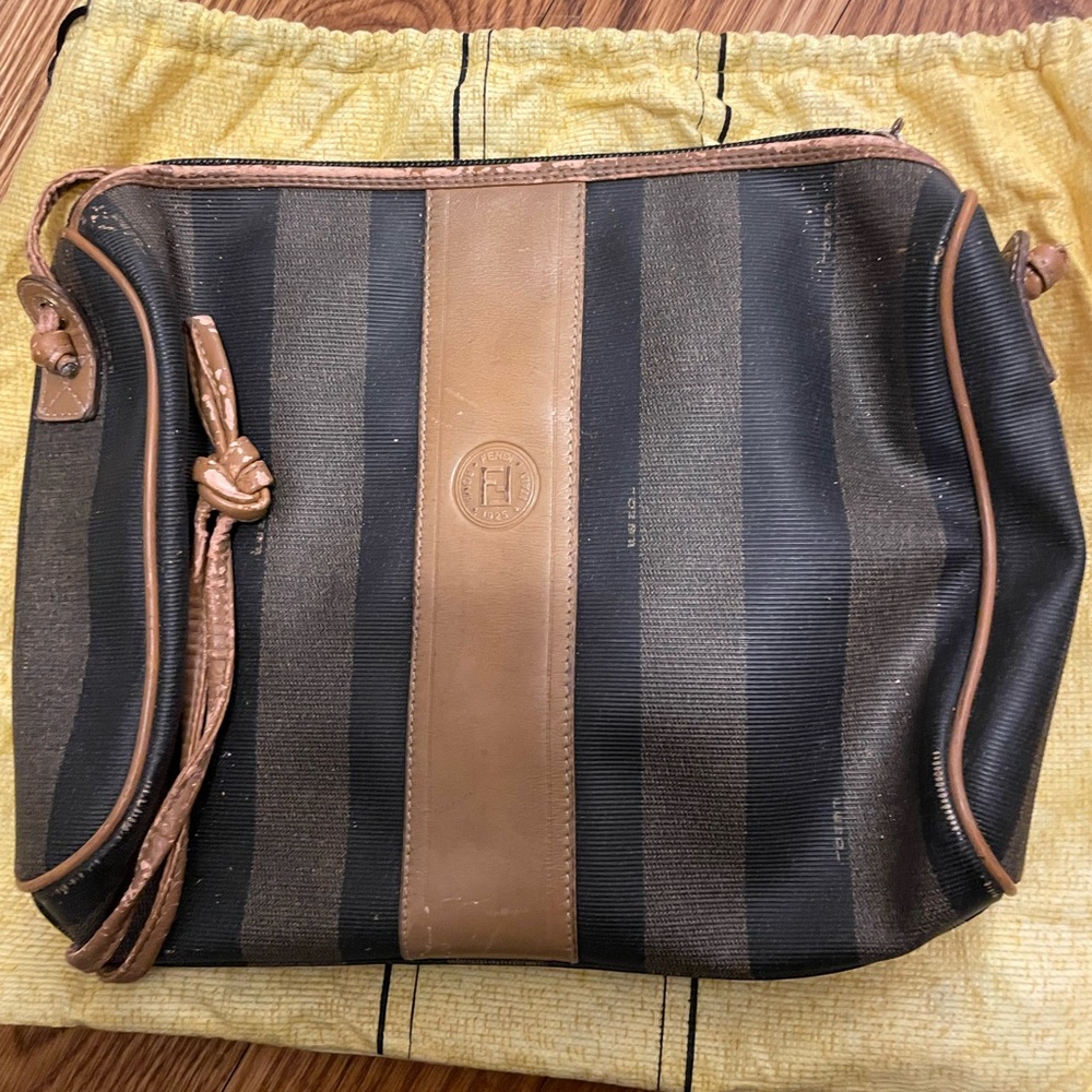Fendi Black and Brown Striped Crossbody Bag